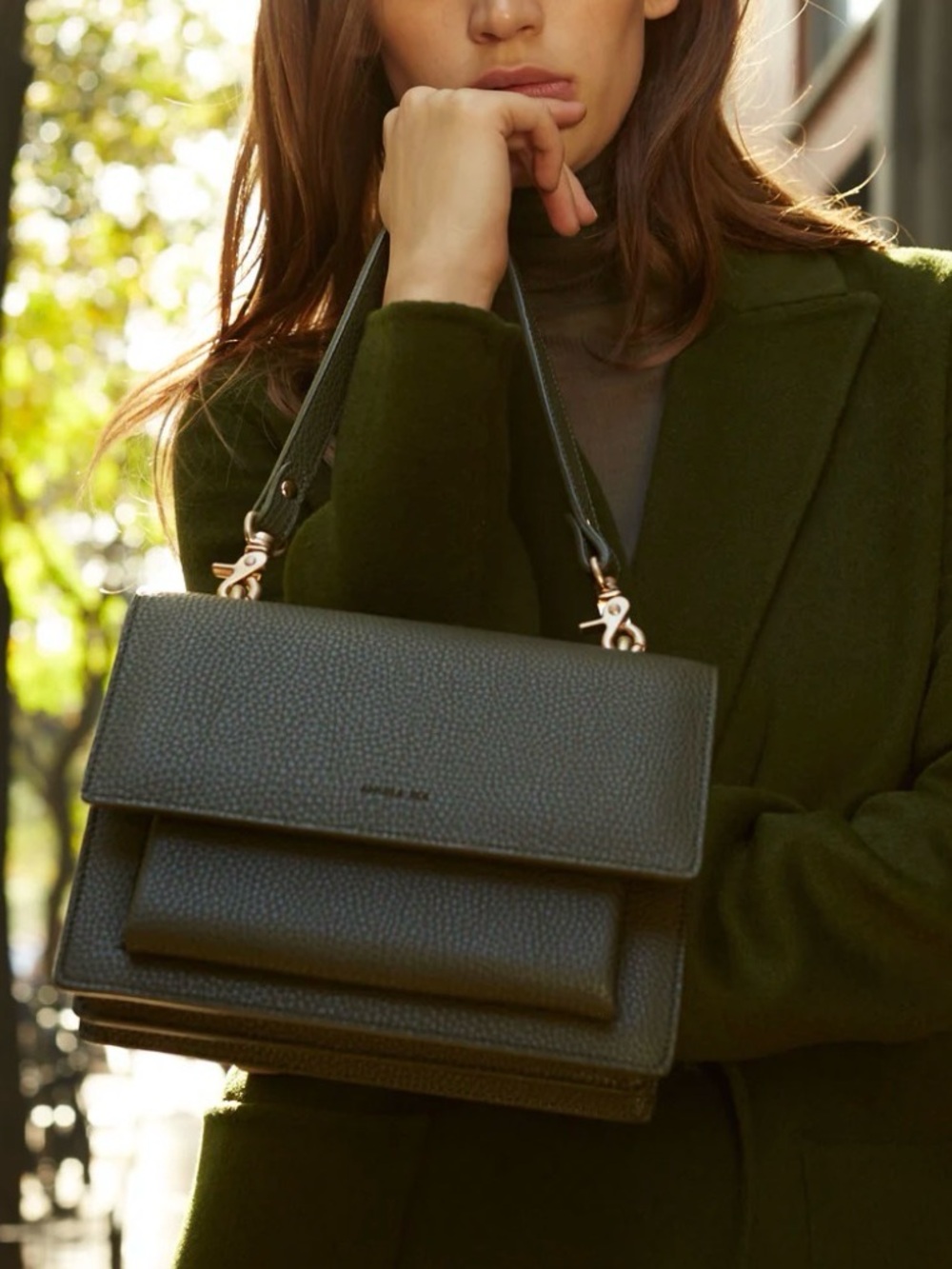 Angela Roi Eloise Satchel Luxury Vegan Bag / Purse, Olive Green